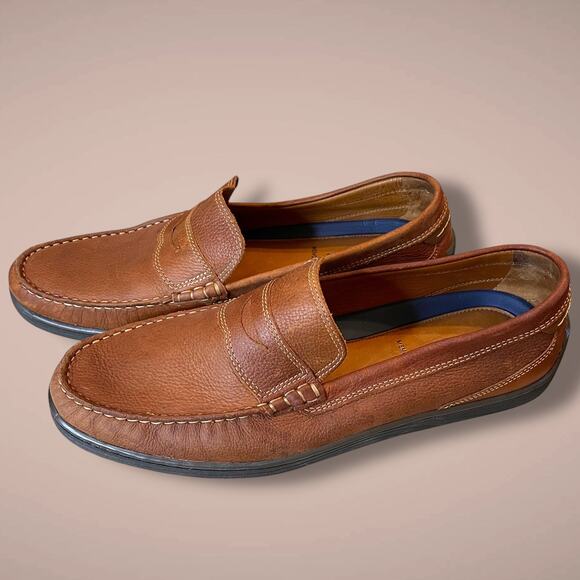 Men's JOHNSTON & MURPHY Brown Leather Penny Loafers Look New To Me - Picture 2 of 13